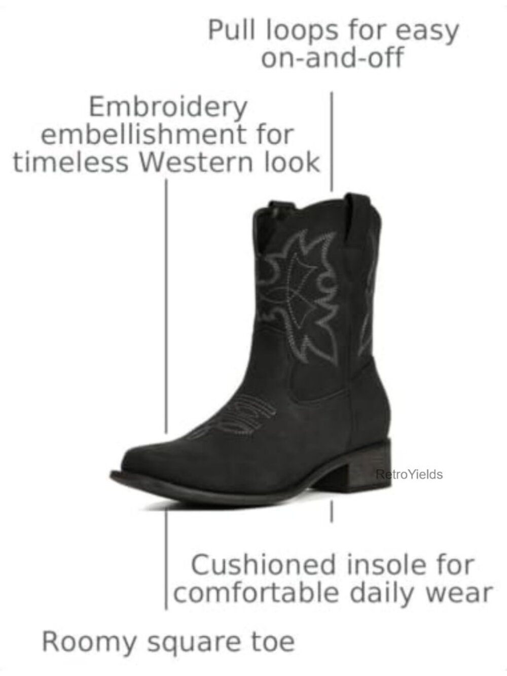 Square Toe Ankle Western Cowgirl Booties Faux Leather Pull-On